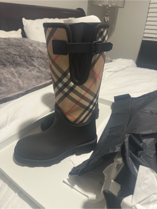 Burberry Shoes - Burberry Beige & Black Signature Check Rain Boot